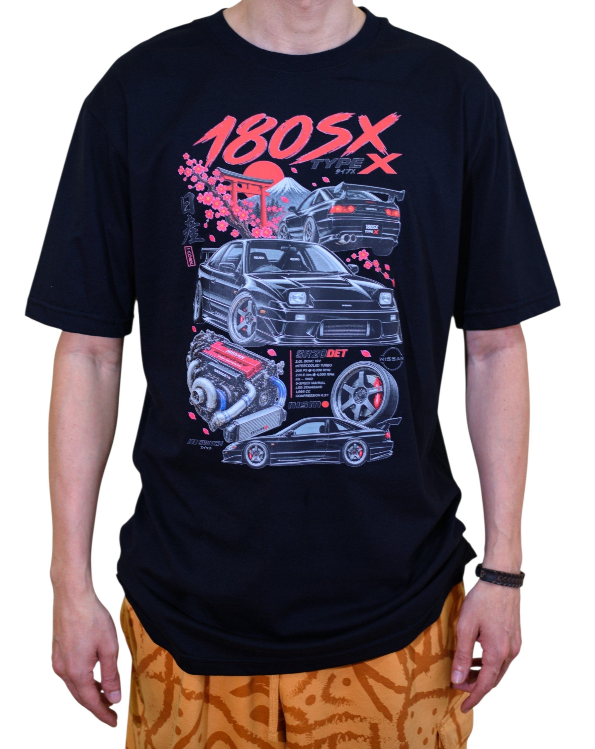 Camiseta 180SX Type X JDM Masculina Streetwear Preta – Estampa Nissan 180SX