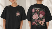 Camiseta Preta Streetwear Flowers Amsterdam Estampada em Algodão Premium | Switch Factory
